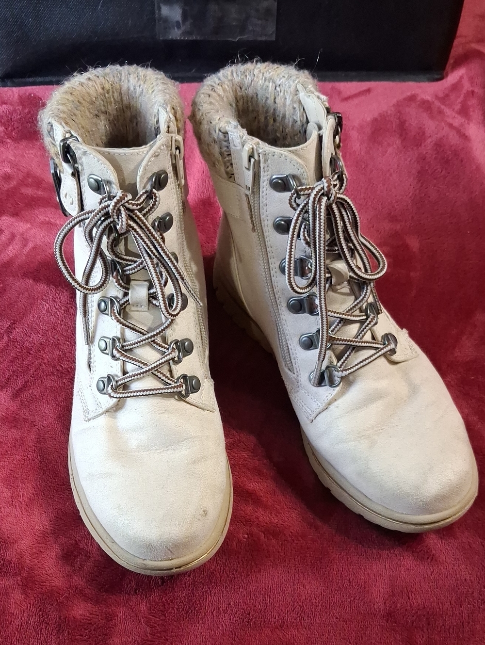 Cliffs by WHITE MOUNTAIN Beige Faux Fur Lace-Up Ankle Boots